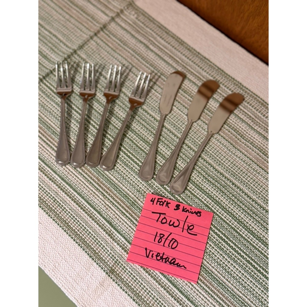 Towle Beaded  18/10 Stainless Steel 4 Forks 3 Butter Knives Cocktail Set Vietnam